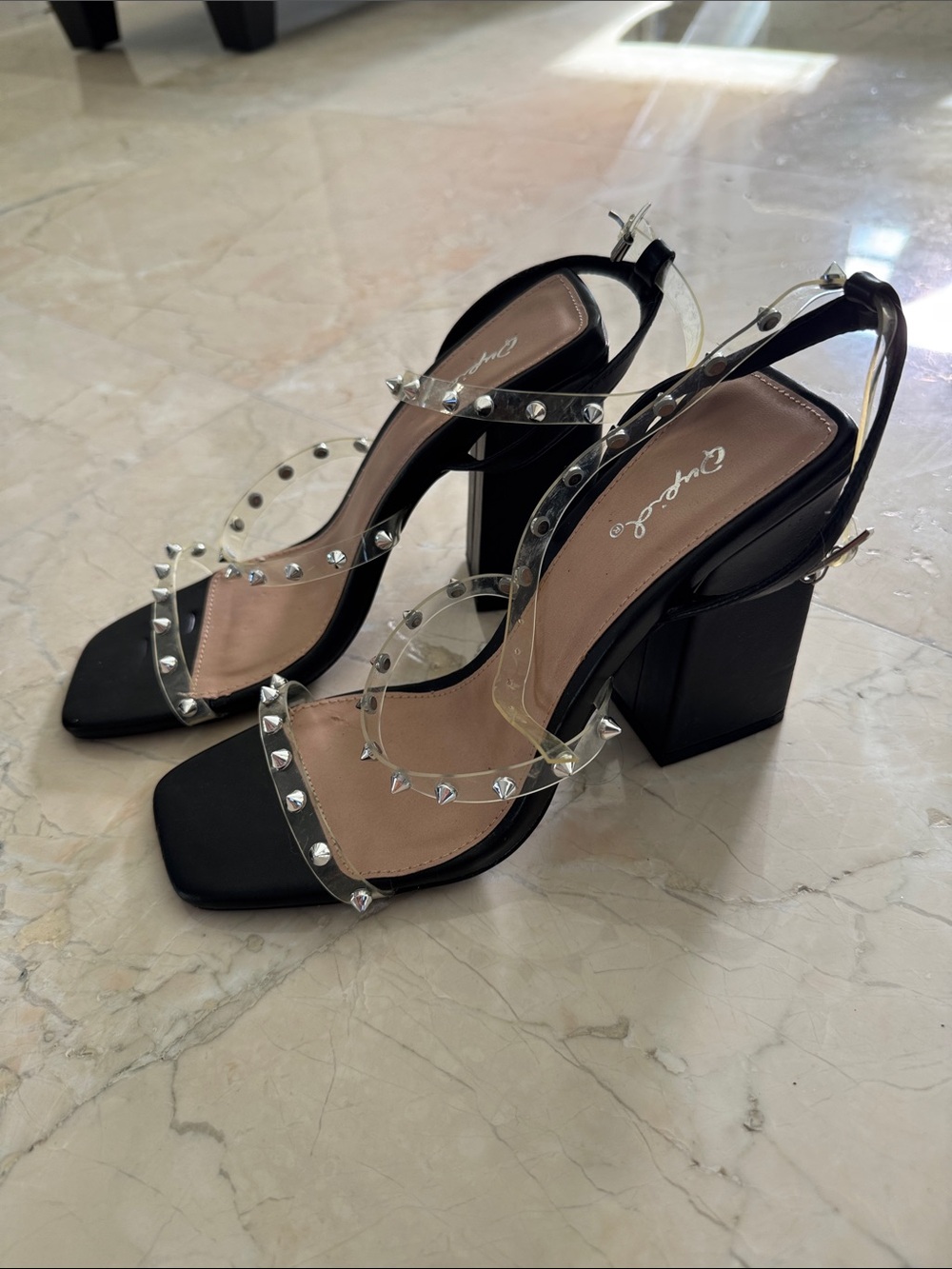 Cape Robbin Black Studded and Chain-Embellished Heels - Picture 3 of 5